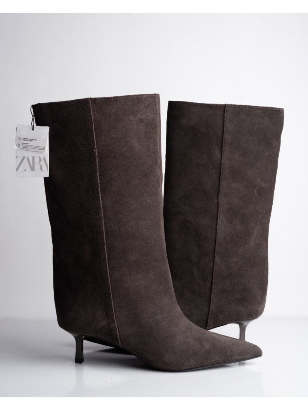 Zara Womens boots Suede Mid Calf Wide Leg Heeled Brown Sz US 8 EU 39 NWT - Picture 2 of 8